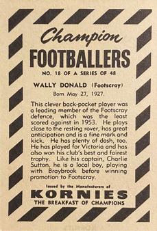 1954 Kornies Champion Footballers #18 Wally Donald Back